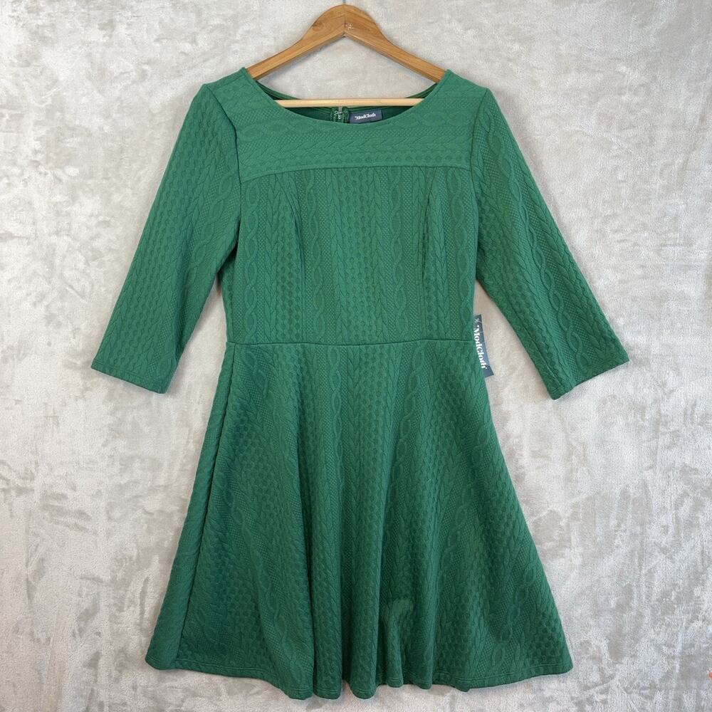 NWT MODCLOTH Braid My Entire Day 3/4 Sleeve Green Midi Dress Large Twee Cozycore